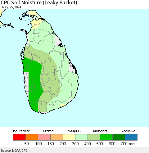 Sri Lanka CPC Soil Moisture (Leaky Bucket) Thematic Map For 5/21/2024 - 5/25/2024