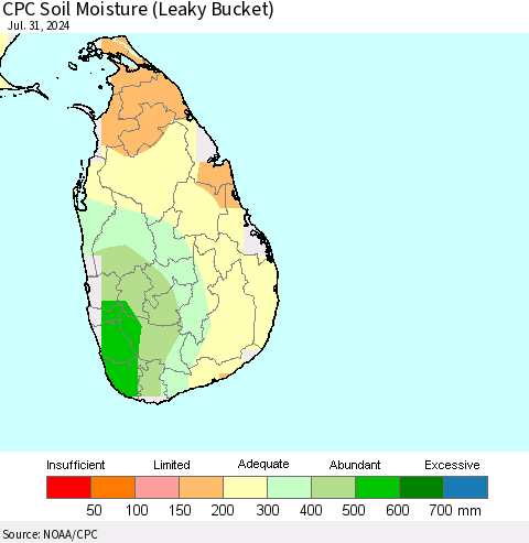 Sri Lanka CPC Soil Moisture (Leaky Bucket) Thematic Map For 7/26/2024 - 7/31/2024