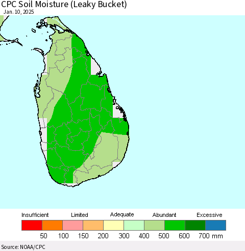 Sri Lanka CPC Soil Moisture (Leaky Bucket) Thematic Map For 1/6/2025 - 1/10/2025