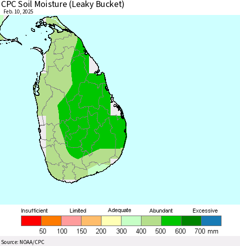 Sri Lanka CPC Soil Moisture (Leaky Bucket) Thematic Map For 2/6/2025 - 2/10/2025