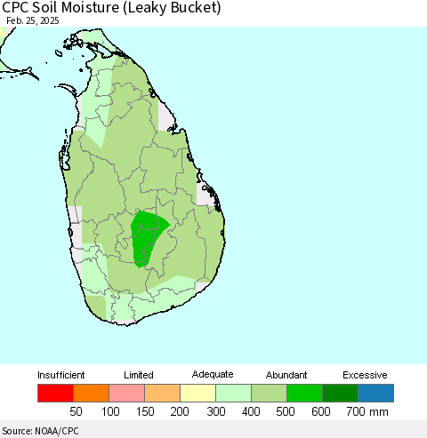 Sri Lanka CPC Soil Moisture (Leaky Bucket) Thematic Map For 2/21/2025 - 2/25/2025