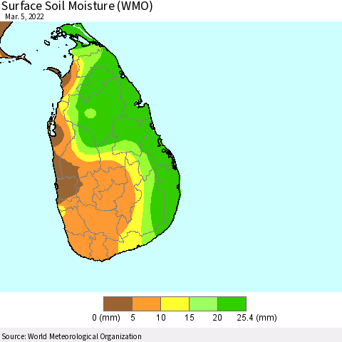 Sri Lanka Surface Soil Moisture (WMO) Thematic Map For 3/1/2022 - 3/5/2022