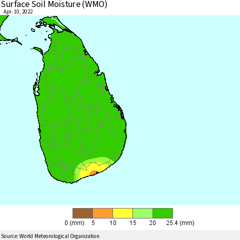 Sri Lanka Surface Soil Moisture (WMO) Thematic Map For 4/6/2022 - 4/10/2022