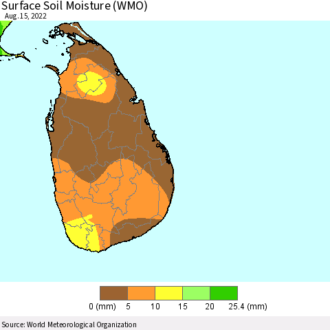 Sri Lanka Surface Soil Moisture (WMO) Thematic Map For 8/11/2022 - 8/15/2022
