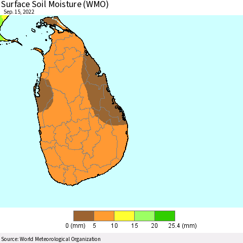 Sri Lanka Surface Soil Moisture (WMO) Thematic Map For 9/11/2022 - 9/15/2022