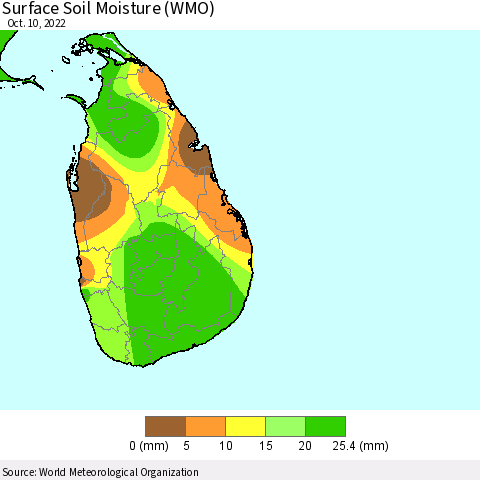 Sri Lanka Surface Soil Moisture (WMO) Thematic Map For 10/6/2022 - 10/10/2022