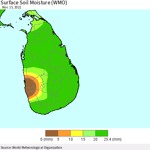 Sri Lanka Surface Soil Moisture (WMO) Thematic Map For 11/11/2022 - 11/15/2022