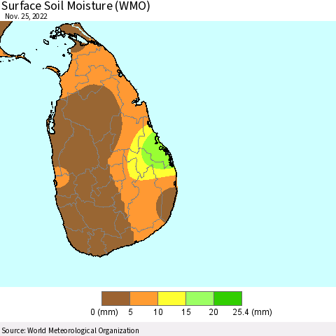 Sri Lanka Surface Soil Moisture (WMO) Thematic Map For 11/21/2022 - 11/25/2022