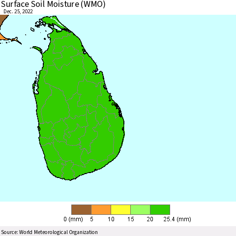 Sri Lanka Surface Soil Moisture (WMO) Thematic Map For 12/21/2022 - 12/25/2022