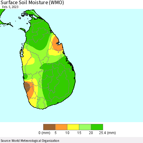 Sri Lanka Surface Soil Moisture (WMO) Thematic Map For 2/1/2023 - 2/5/2023
