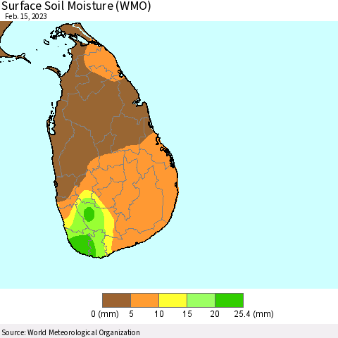 Sri Lanka Surface Soil Moisture (WMO) Thematic Map For 2/11/2023 - 2/15/2023