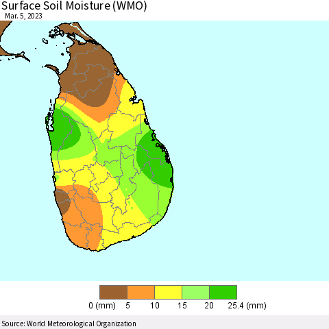 Sri Lanka Surface Soil Moisture (WMO) Thematic Map For 3/1/2023 - 3/5/2023