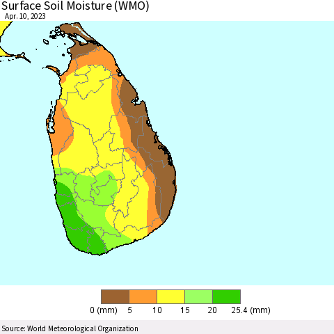 Sri Lanka Surface Soil Moisture (WMO) Thematic Map For 4/6/2023 - 4/10/2023