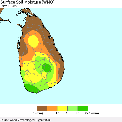 Sri Lanka Surface Soil Moisture (WMO) Thematic Map For 5/26/2023 - 5/31/2023