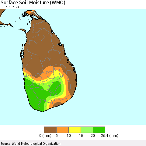 Sri Lanka Surface Soil Moisture (WMO) Thematic Map For 6/1/2023 - 6/5/2023
