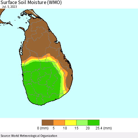 Sri Lanka Surface Soil Moisture (WMO) Thematic Map For 7/1/2023 - 7/5/2023