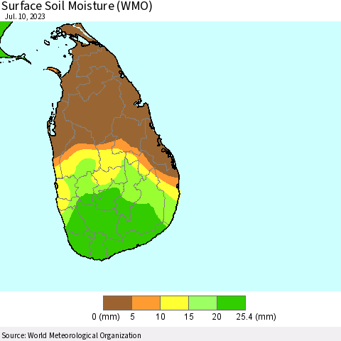 Sri Lanka Surface Soil Moisture (WMO) Thematic Map For 7/6/2023 - 7/10/2023