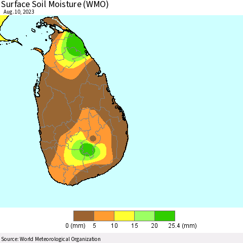 Sri Lanka Surface Soil Moisture (WMO) Thematic Map For 8/6/2023 - 8/10/2023