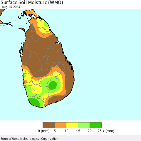 Sri Lanka Surface Soil Moisture (WMO) Thematic Map For 8/11/2023 - 8/15/2023