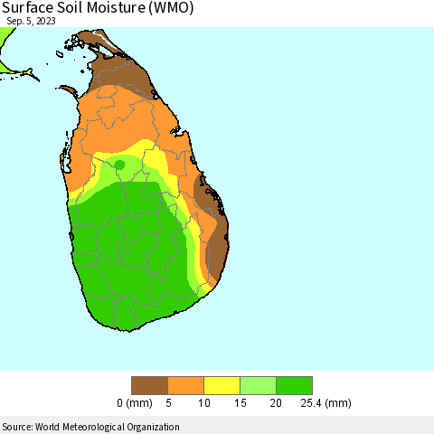 Sri Lanka Surface Soil Moisture (WMO) Thematic Map For 9/1/2023 - 9/5/2023