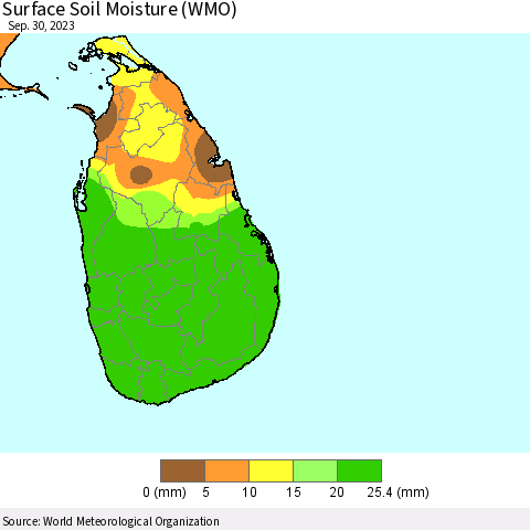 Sri Lanka Surface Soil Moisture (WMO) Thematic Map For 9/26/2023 - 9/30/2023