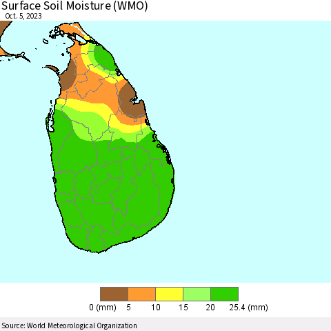 Sri Lanka Surface Soil Moisture (WMO) Thematic Map For 10/1/2023 - 10/5/2023