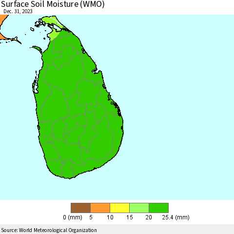 Sri Lanka Surface Soil Moisture (WMO) Thematic Map For 12/26/2023 - 12/31/2023