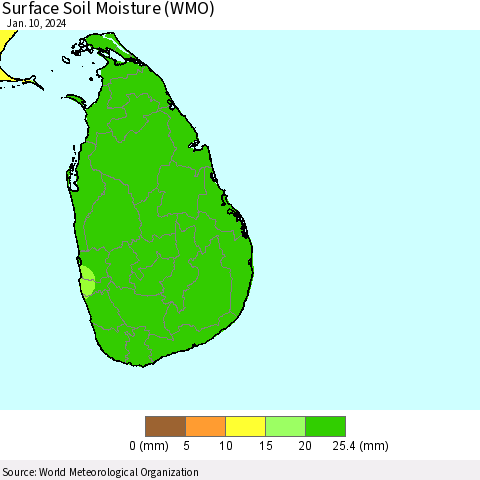 Sri Lanka Surface Soil Moisture (WMO) Thematic Map For 1/6/2024 - 1/10/2024