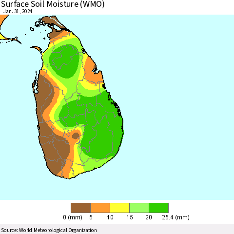 Sri Lanka Surface Soil Moisture (WMO) Thematic Map For 1/26/2024 - 1/31/2024