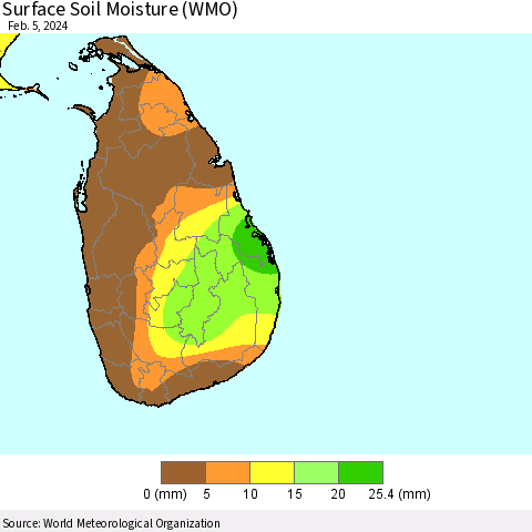 Sri Lanka Surface Soil Moisture (WMO) Thematic Map For 2/1/2024 - 2/5/2024