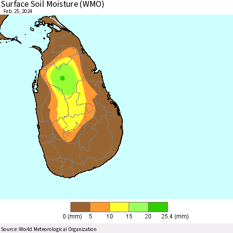 Sri Lanka Surface Soil Moisture (WMO) Thematic Map For 2/21/2024 - 2/25/2024