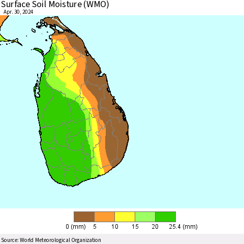 Sri Lanka Surface Soil Moisture (WMO) Thematic Map For 4/26/2024 - 4/30/2024
