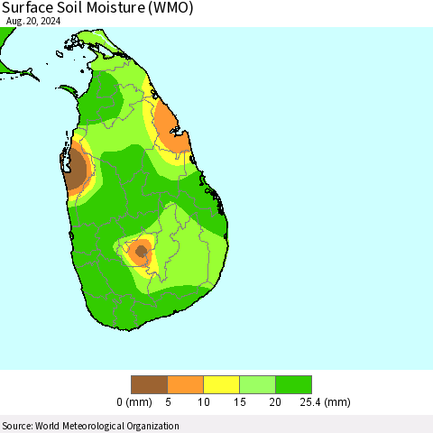Sri Lanka Surface Soil Moisture (WMO) Thematic Map For 8/16/2024 - 8/20/2024