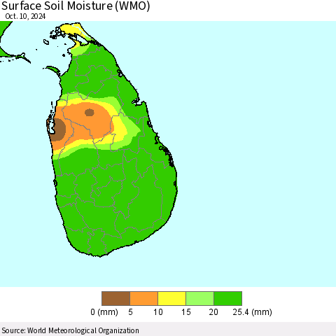 Sri Lanka Surface Soil Moisture (WMO) Thematic Map For 10/6/2024 - 10/10/2024