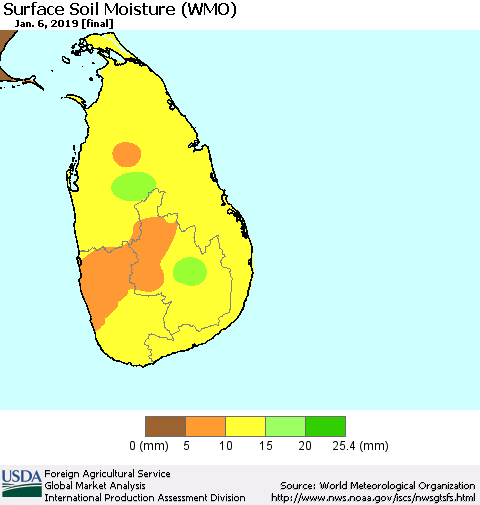 Sri Lanka Surface Soil Moisture (WMO) Thematic Map For 12/31/2018 - 1/6/2019