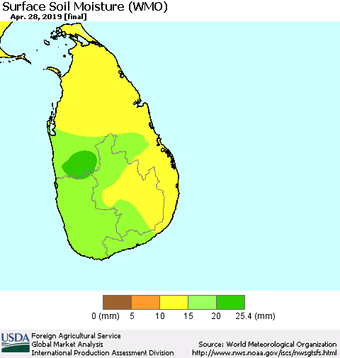 Sri Lanka Surface Soil Moisture (WMO) Thematic Map For 4/22/2019 - 4/28/2019