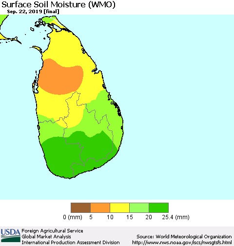 Sri Lanka Surface Soil Moisture (WMO) Thematic Map For 9/16/2019 - 9/22/2019