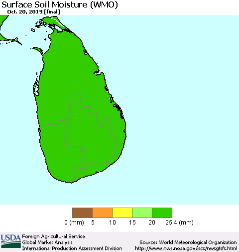 Sri Lanka Surface Soil Moisture (WMO) Thematic Map For 10/14/2019 - 10/20/2019