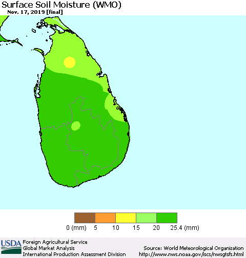 Sri Lanka Surface Soil Moisture (WMO) Thematic Map For 11/11/2019 - 11/17/2019