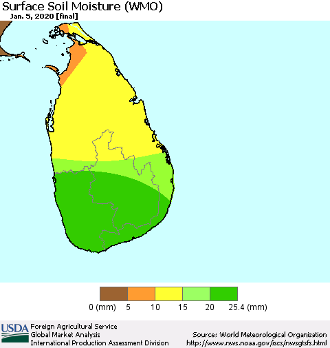 Sri Lanka Surface Soil Moisture (WMO) Thematic Map For 12/30/2019 - 1/5/2020
