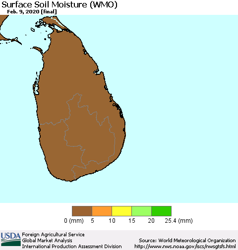 Sri Lanka Surface Soil Moisture (WMO) Thematic Map For 2/3/2020 - 2/9/2020
