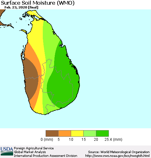 Sri Lanka Surface Soil Moisture (WMO) Thematic Map For 2/17/2020 - 2/23/2020