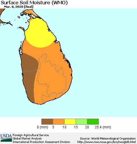 Sri Lanka Surface Soil Moisture (WMO) Thematic Map For 3/2/2020 - 3/8/2020