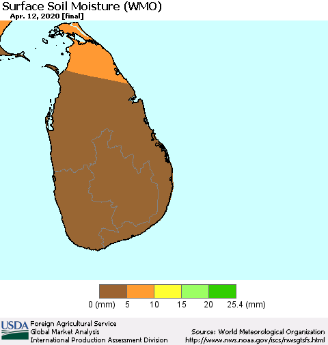 Sri Lanka Surface Soil Moisture (WMO) Thematic Map For 4/6/2020 - 4/12/2020
