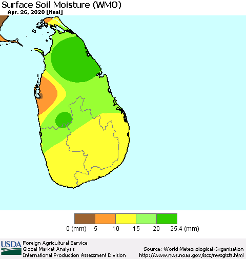 Sri Lanka Surface Soil Moisture (WMO) Thematic Map For 4/20/2020 - 4/26/2020