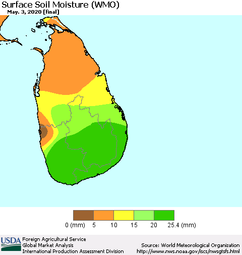 Sri Lanka Surface Soil Moisture (WMO) Thematic Map For 4/27/2020 - 5/3/2020