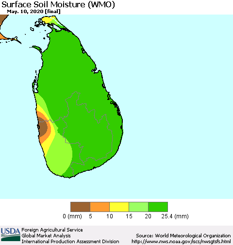 Sri Lanka Surface Soil Moisture (WMO) Thematic Map For 5/4/2020 - 5/10/2020