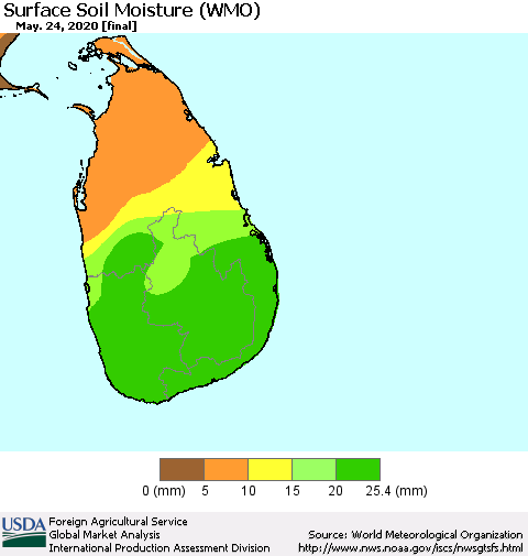 Sri Lanka Surface Soil Moisture (WMO) Thematic Map For 5/18/2020 - 5/24/2020