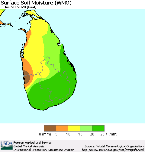 Sri Lanka Surface Soil Moisture (WMO) Thematic Map For 6/22/2020 - 6/28/2020