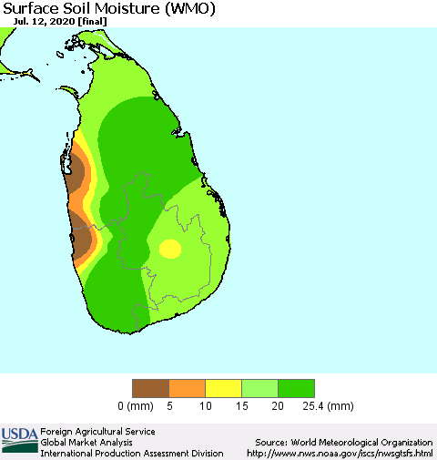 Sri Lanka Surface Soil Moisture (WMO) Thematic Map For 7/6/2020 - 7/12/2020